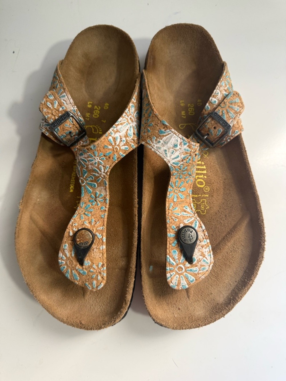 Birkenstock Turquoise Floral T-Strap Sandals - Picture 2 of 8